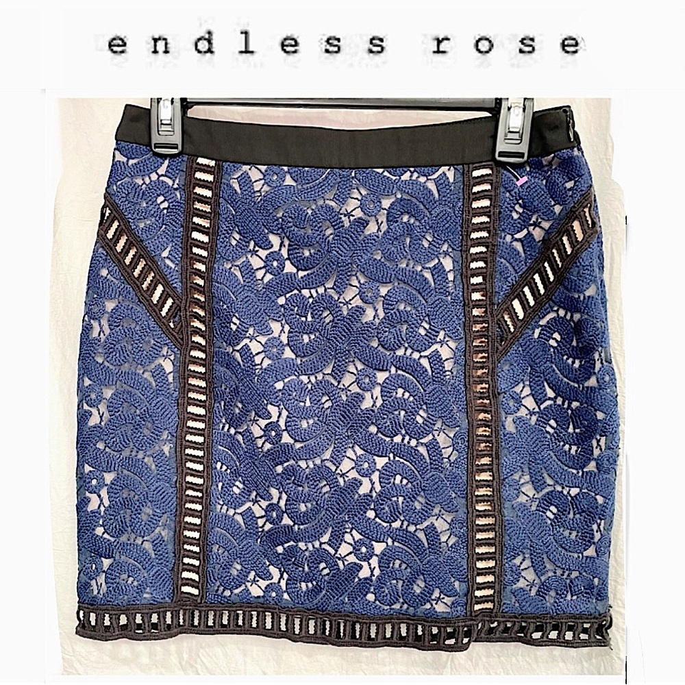Endless Rose Blue Lace Mini Skirt with Black Trim